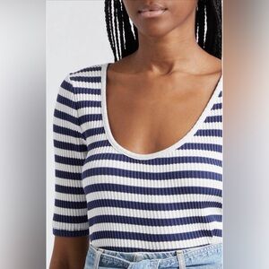 Veronica Beard Navy and White Striped Top